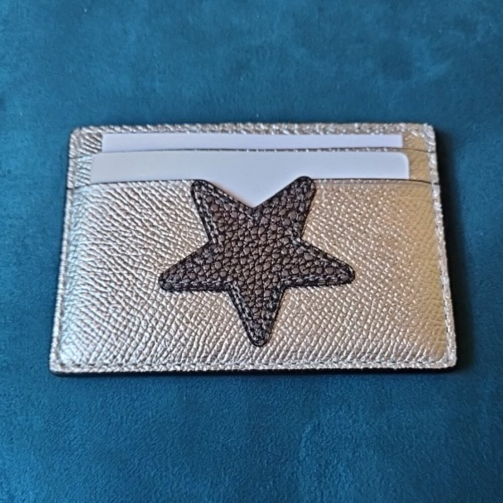 COACH metallic silver flat credit card case silver